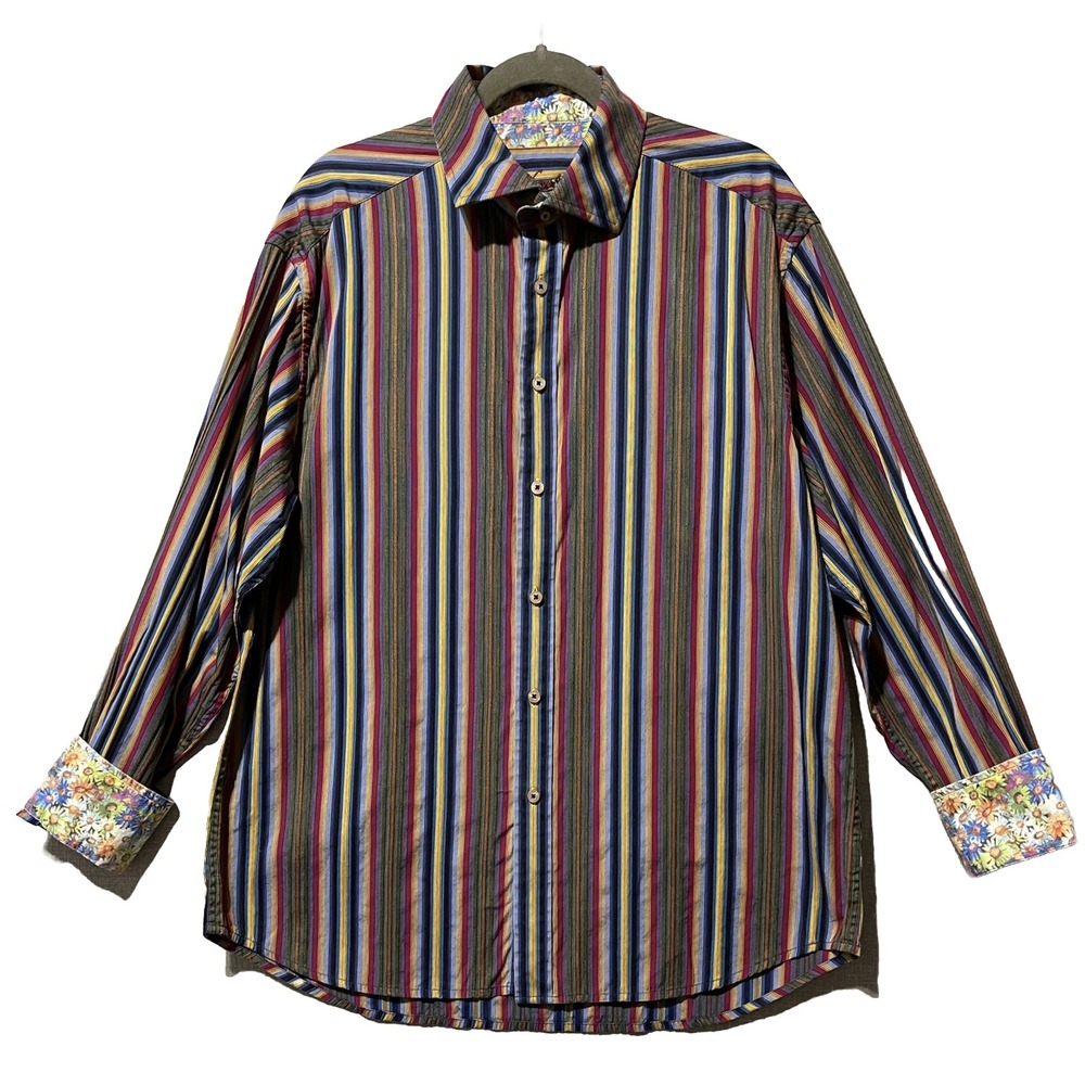 ROBERT GRAHAM Shirt Men's XL Multicolor Striped Flip Cuffs Artwear Modern *Read*